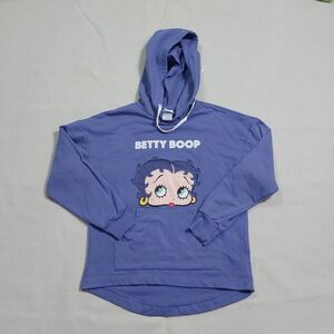Betty Boop Classic Hooded Pullover Long Sleeve Sweatshirt Size S Color Purple
